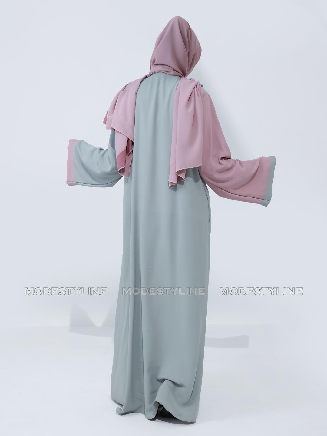Whispers of Pastel: Modest Chic Color-block Abaya with hijab