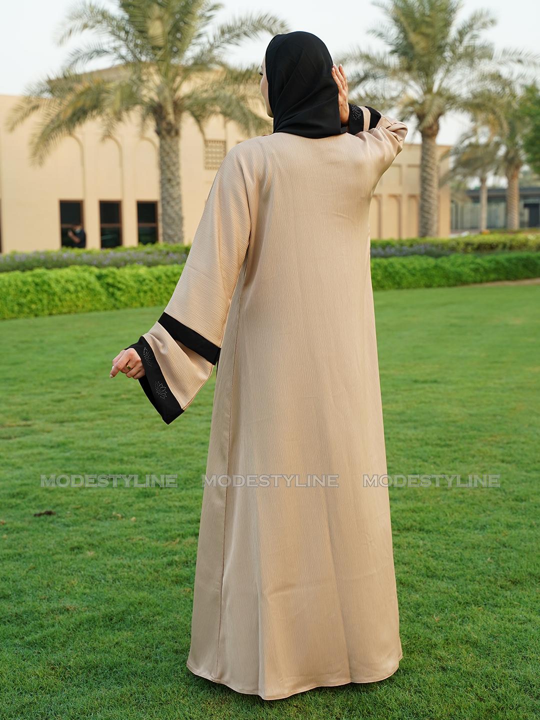 Attached Bisht Open-Front Abaya with Hijab