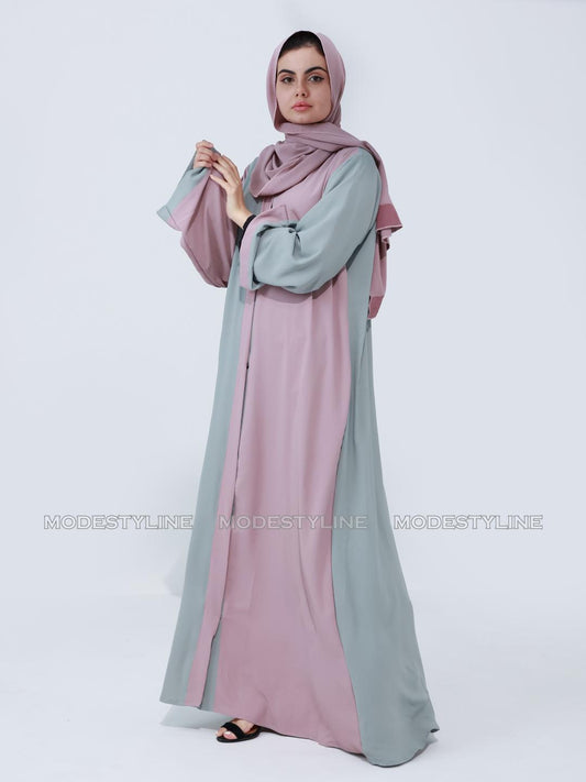 Whispers of Pastel: Modest Chic Color-block Abaya with hijab