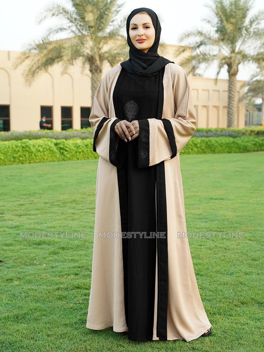 Attached Bisht Open-Front Abaya with Hijab