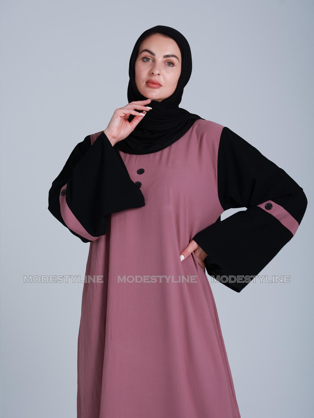 Rose Noir Dusty Rose and Black Abaya with hijab