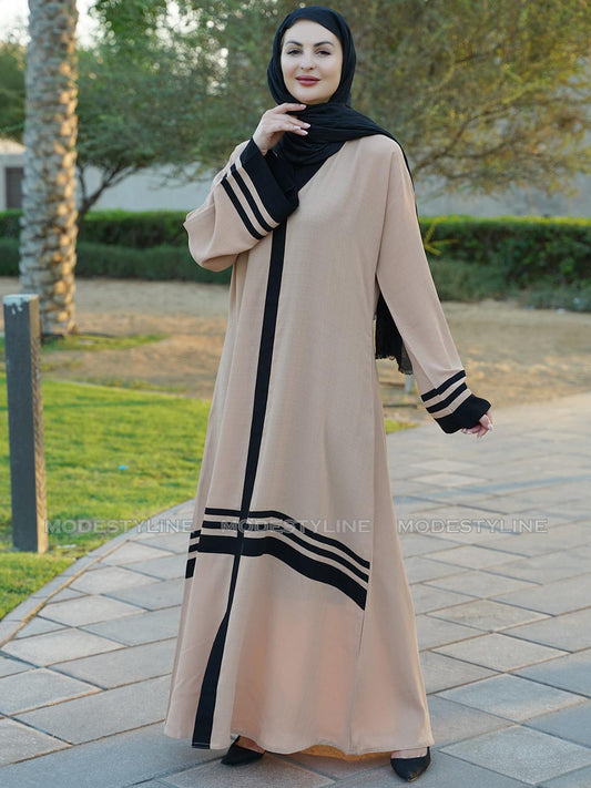 Beige Striped Modern Abaya with matching hijab