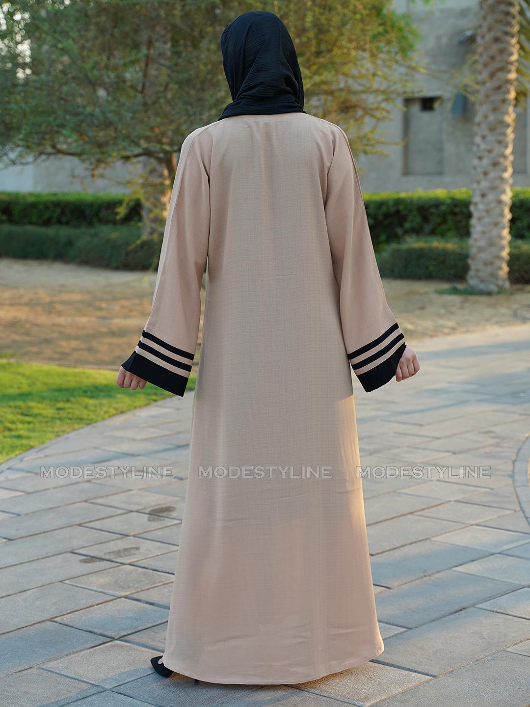 Beige Striped Modern Abaya with matching hijab