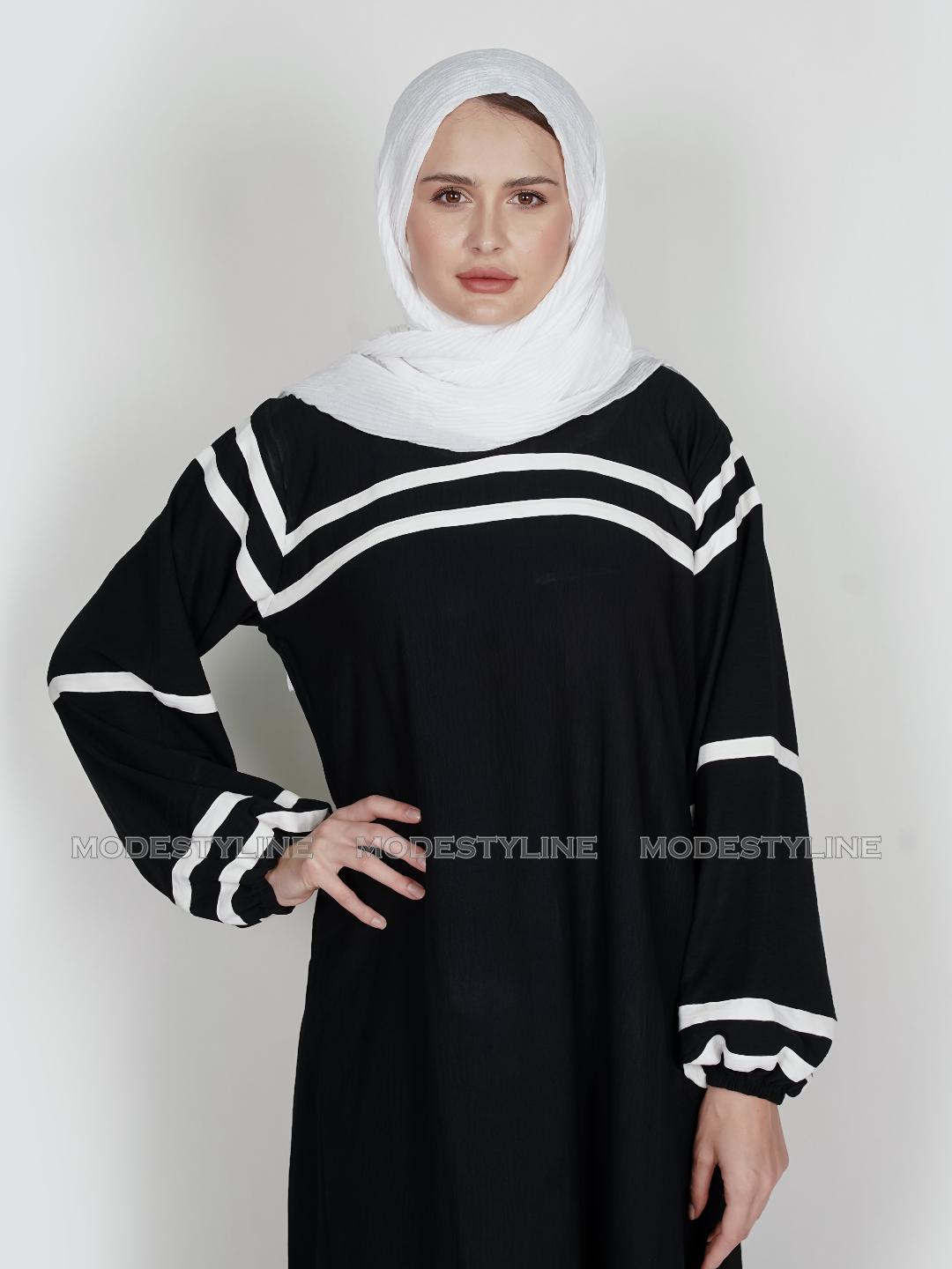 Modern Contrast Abaya Monochromatic Stripes + hijab