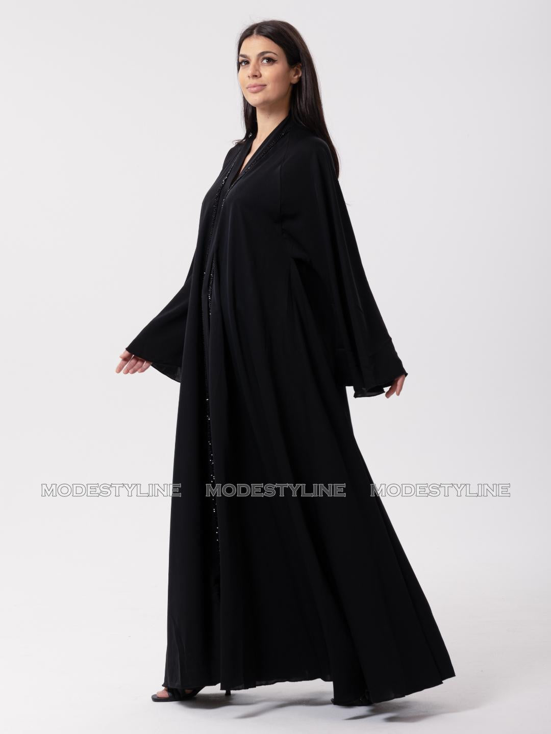 Luxury Dubai Abaya Black Beaded Handwork - Abaya with hijab