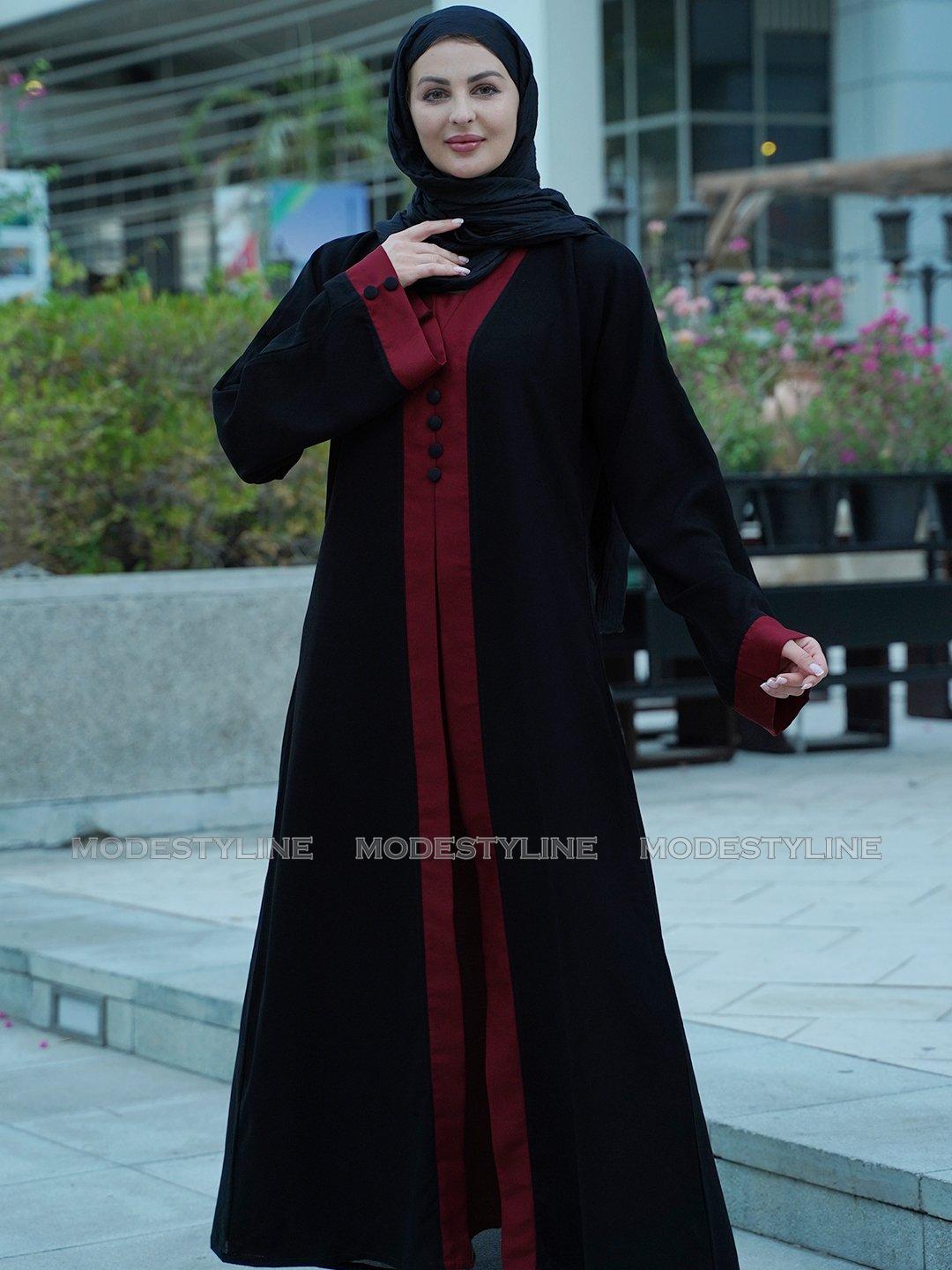 Majestic Maroon Cardigan Abaya with Maroon crinkled hijab