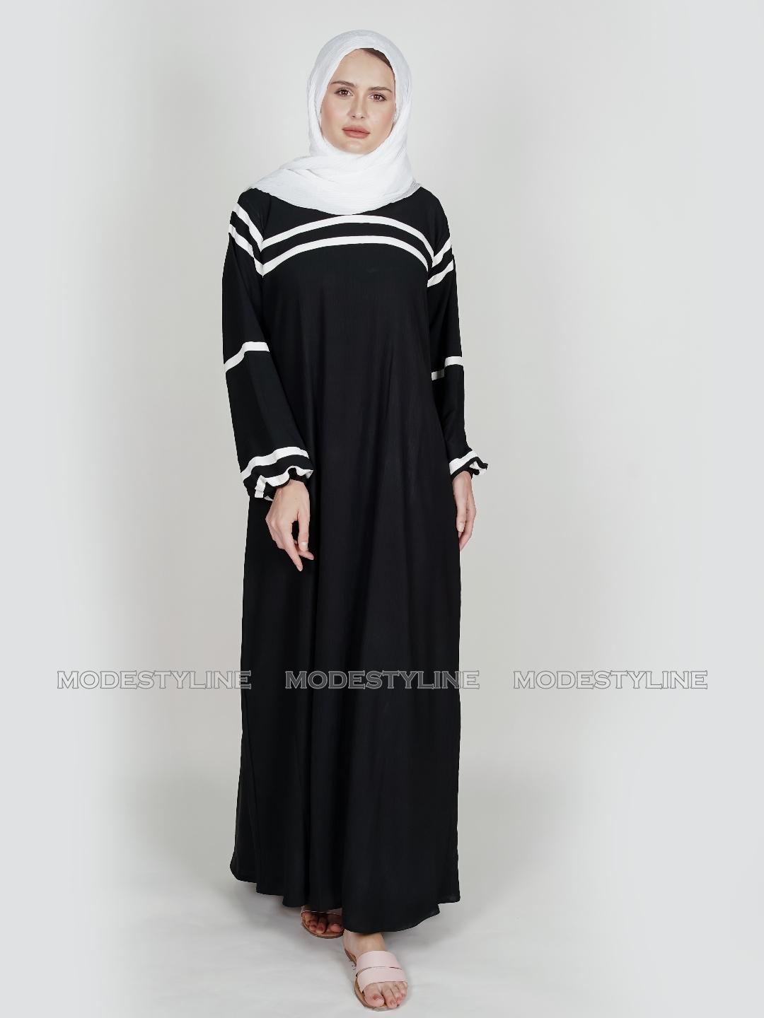 Modern Contrast Abaya Monochromatic Stripes + hijab