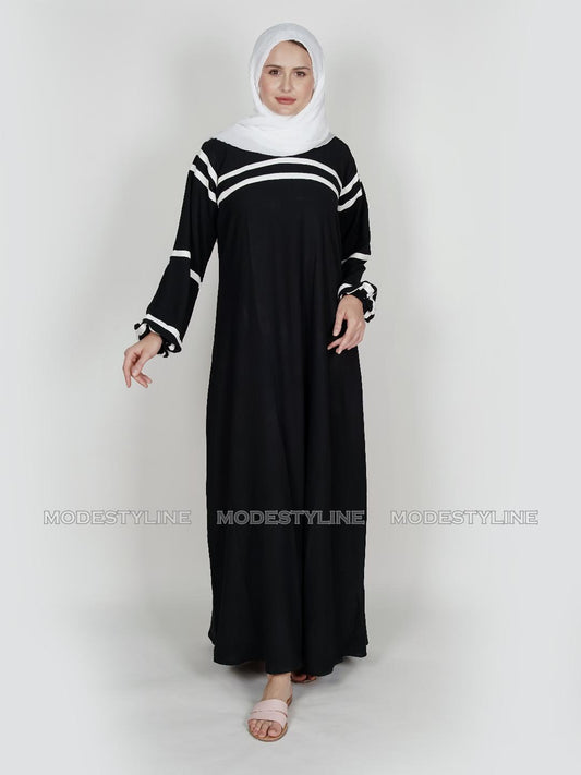 Modern Contrast Abaya Monochromatic Stripes + hijab