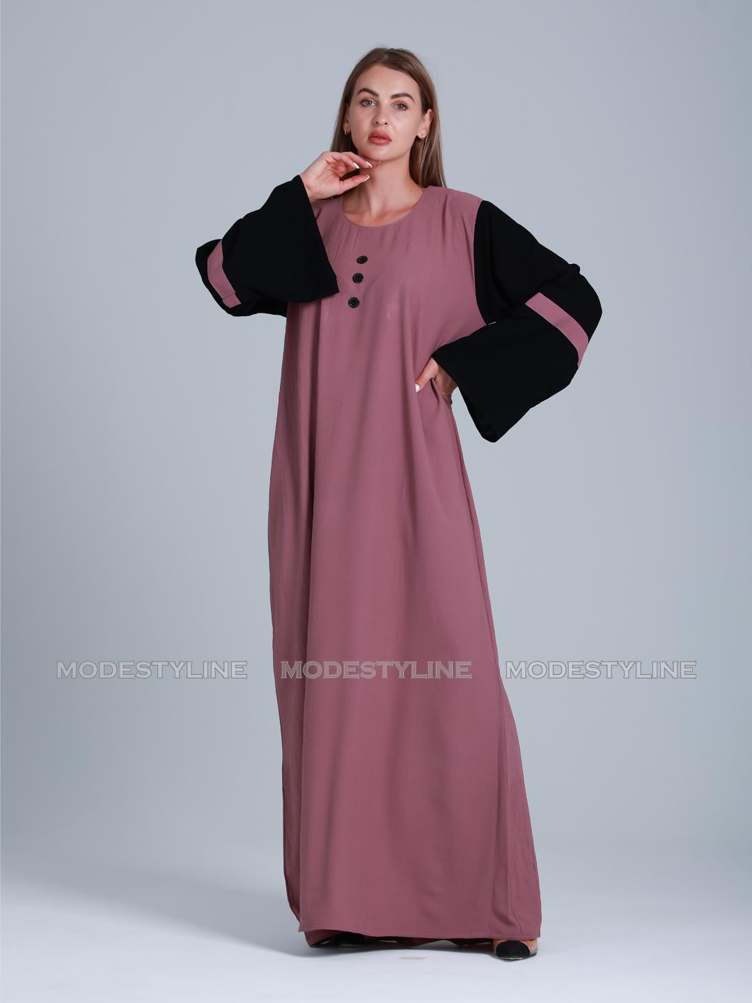 Rose Noir Dusty Rose and Black Abaya with hijab