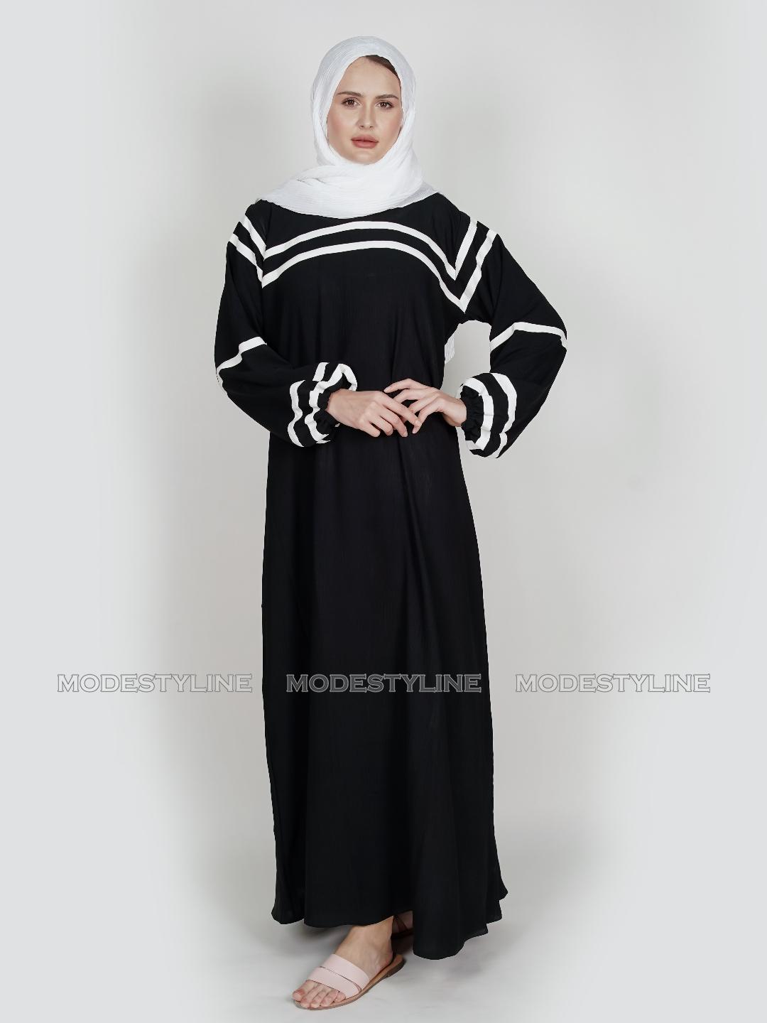 Modern Contrast Abaya Monochromatic Stripes + hijab