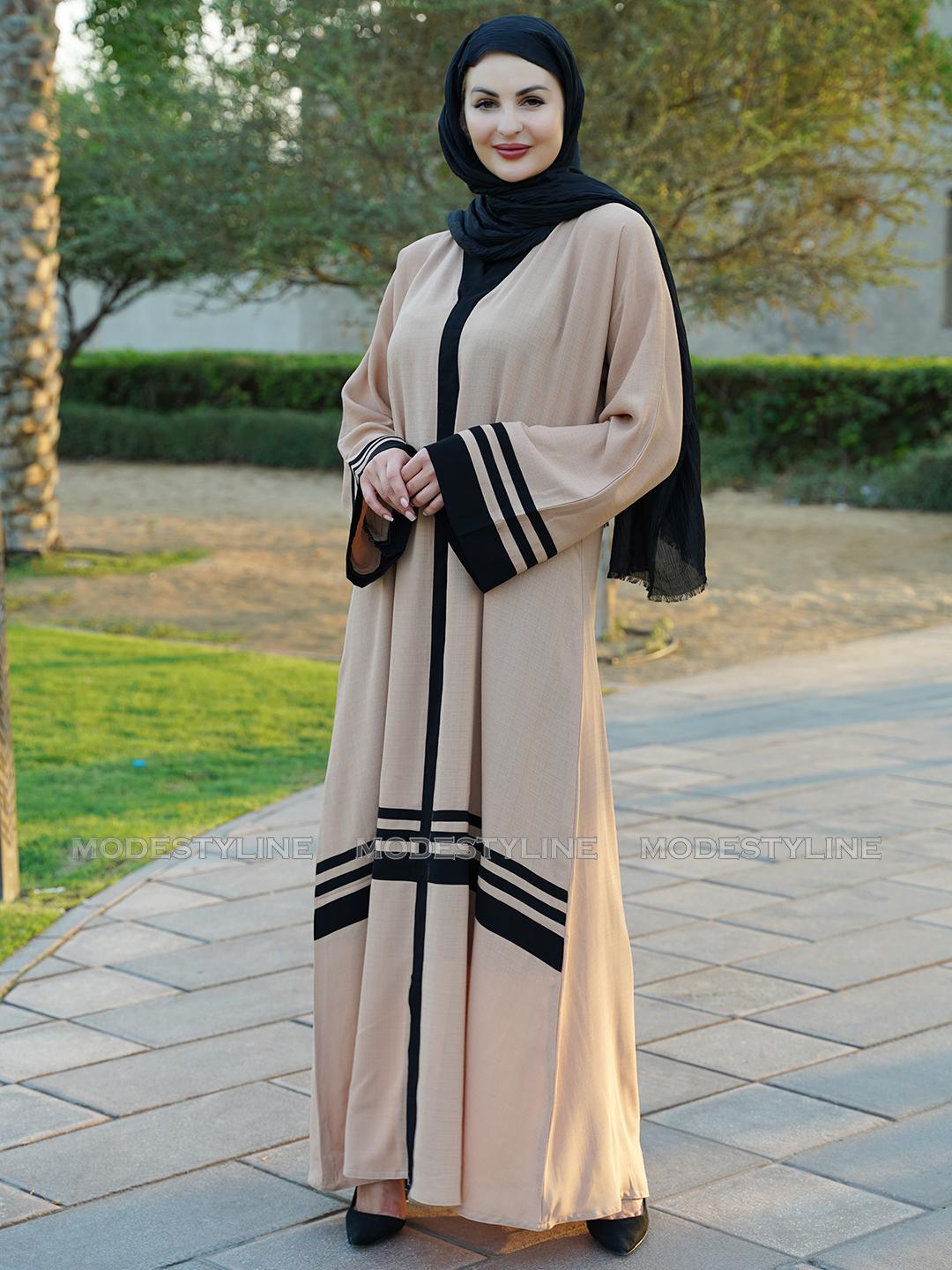 Beige Striped Modern Abaya with matching hijab