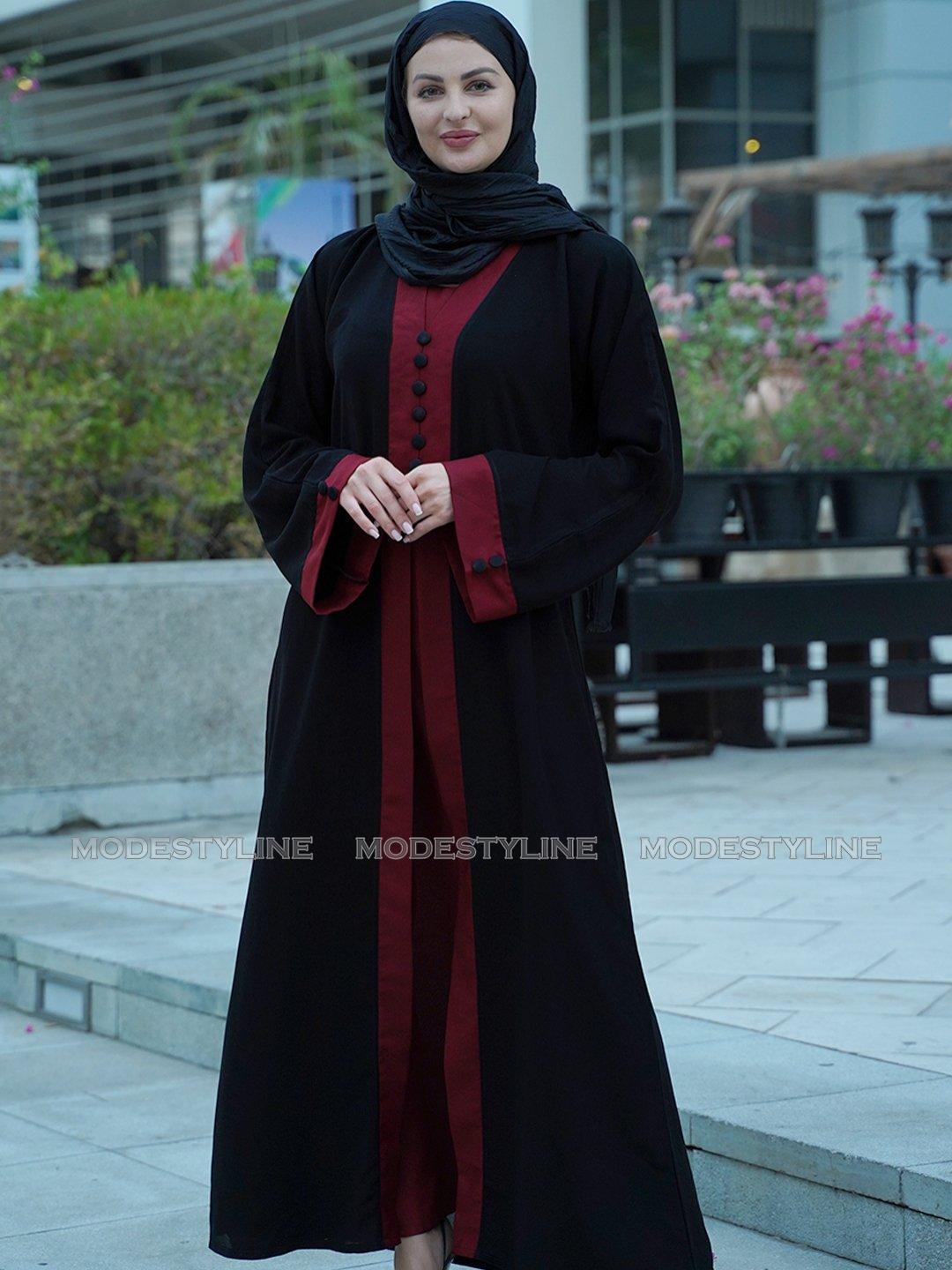 Majestic Maroon Cardigan Abaya with Maroon crinkled hijab