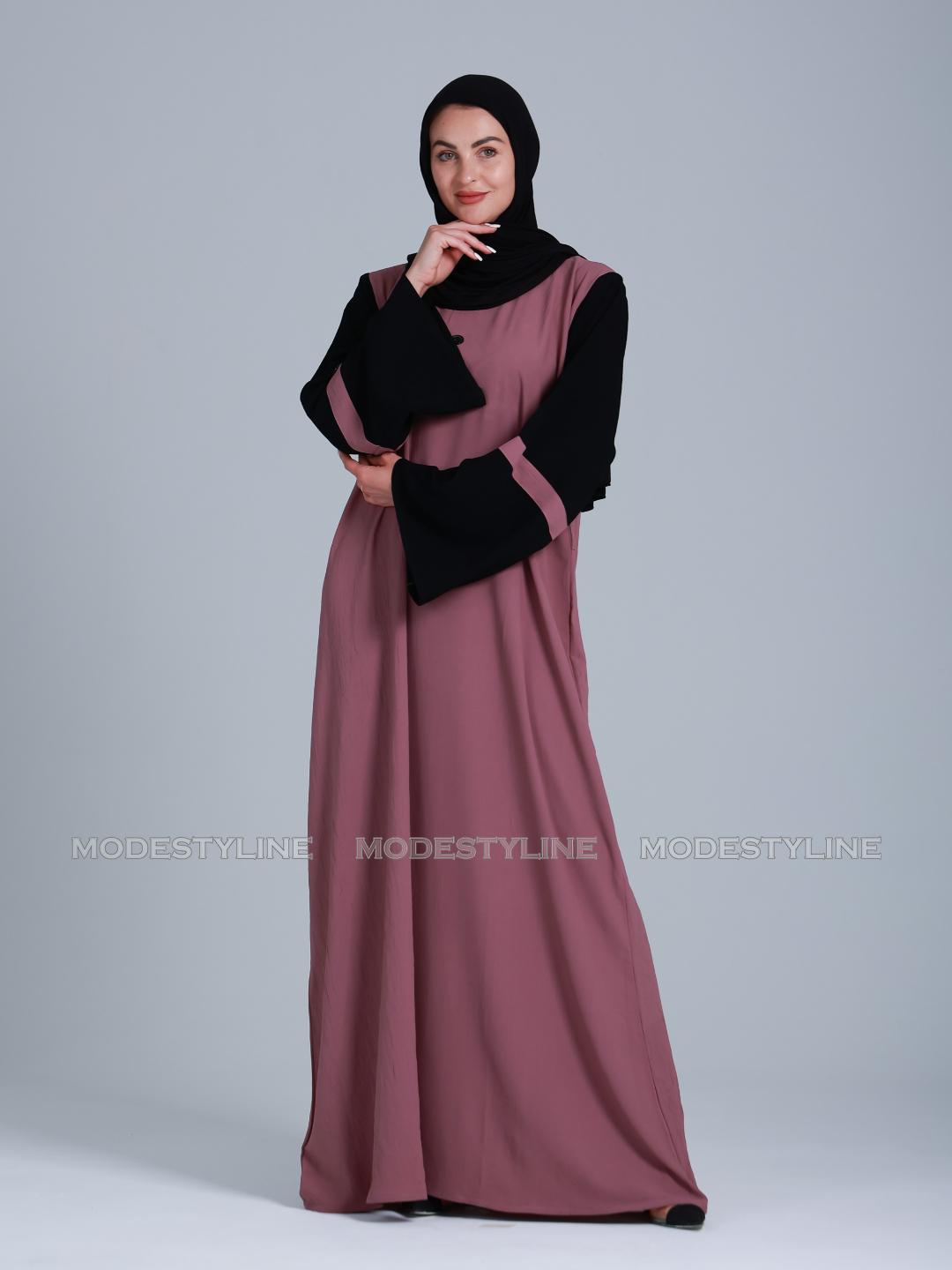 Rose Noir Dusty Rose and Black Abaya with hijab