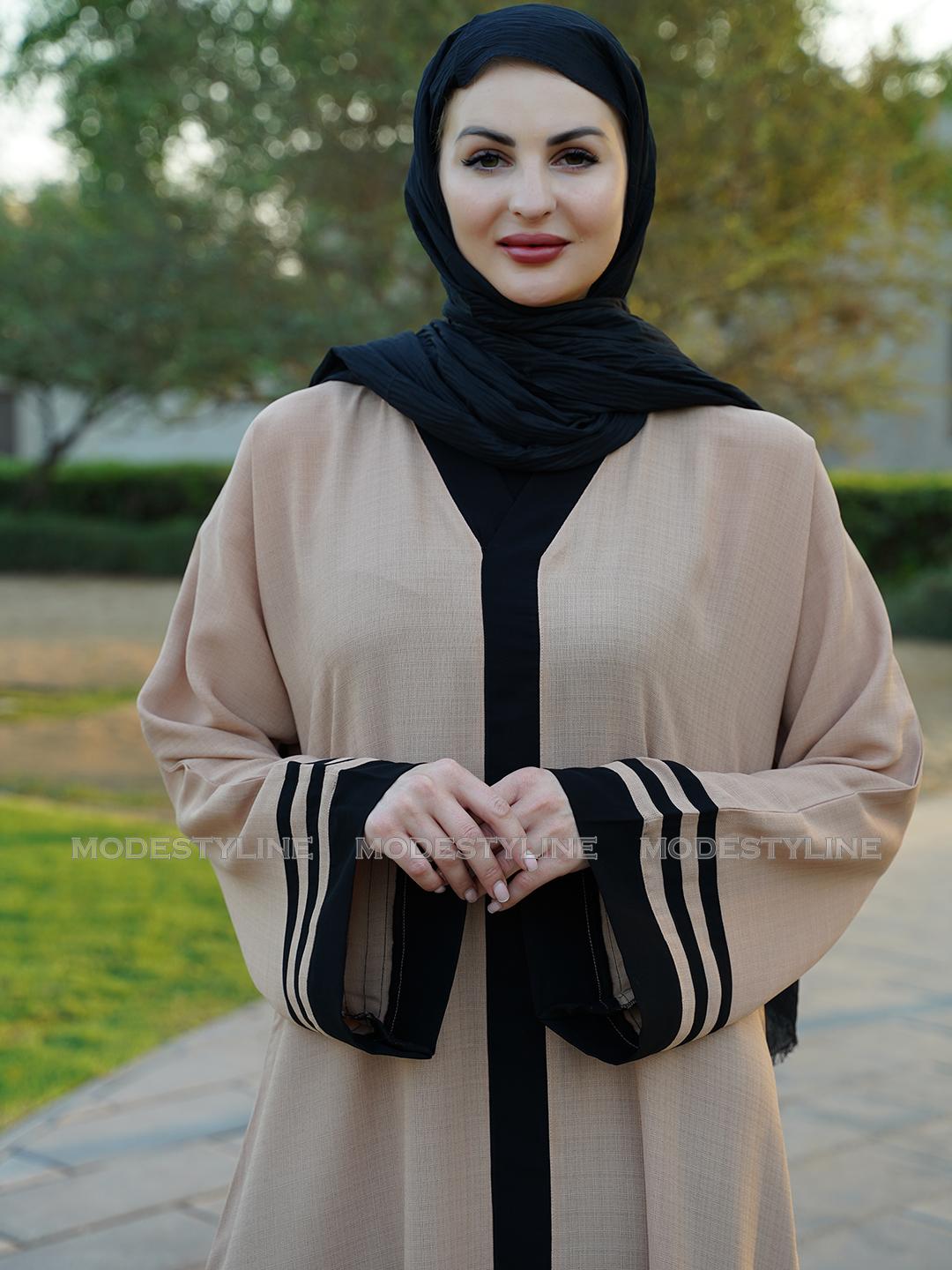 Beige Striped Modern Abaya with matching hijab