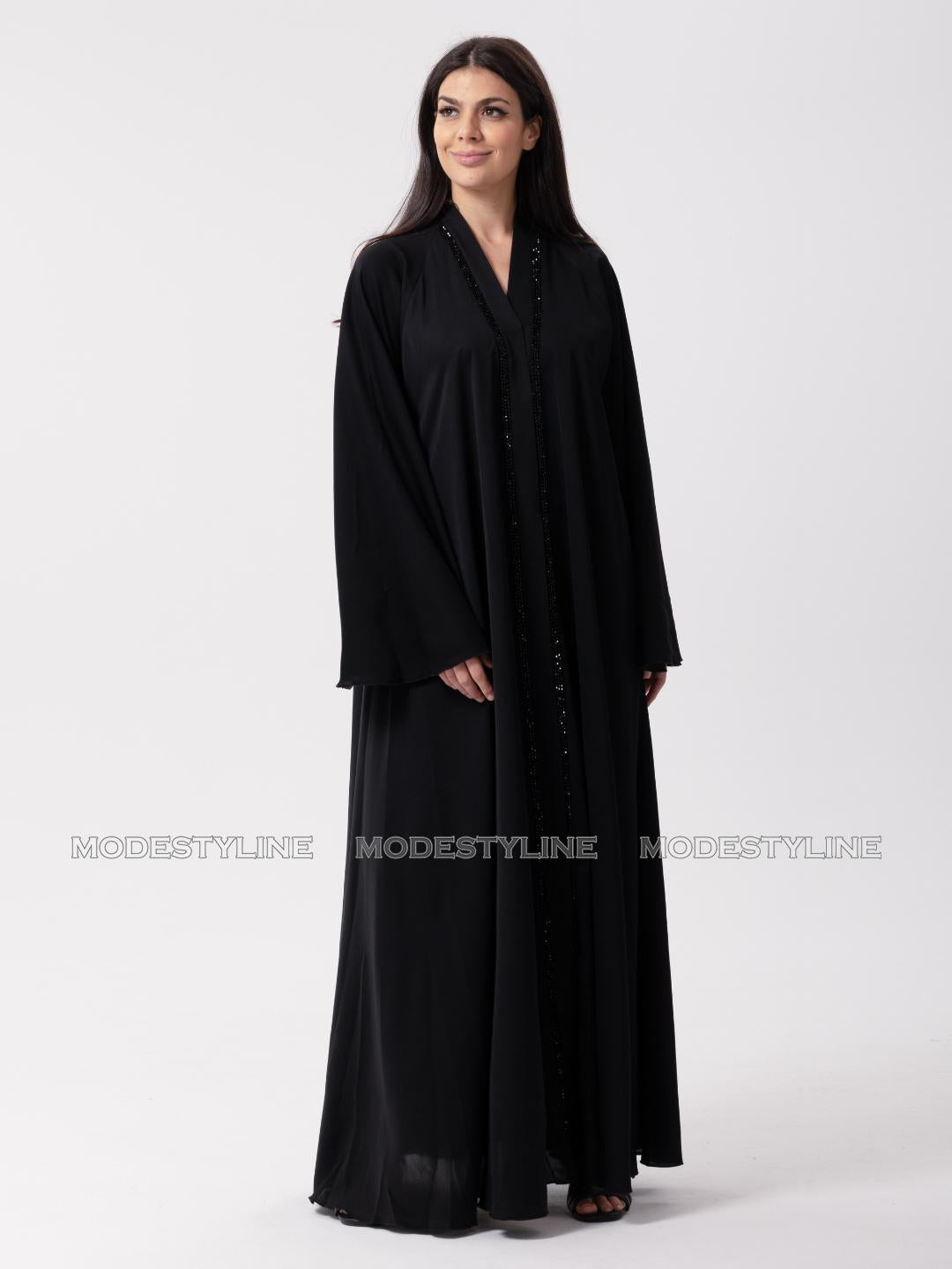 Luxury Dubai Abaya Black Beaded Handwork - Abaya with hijab