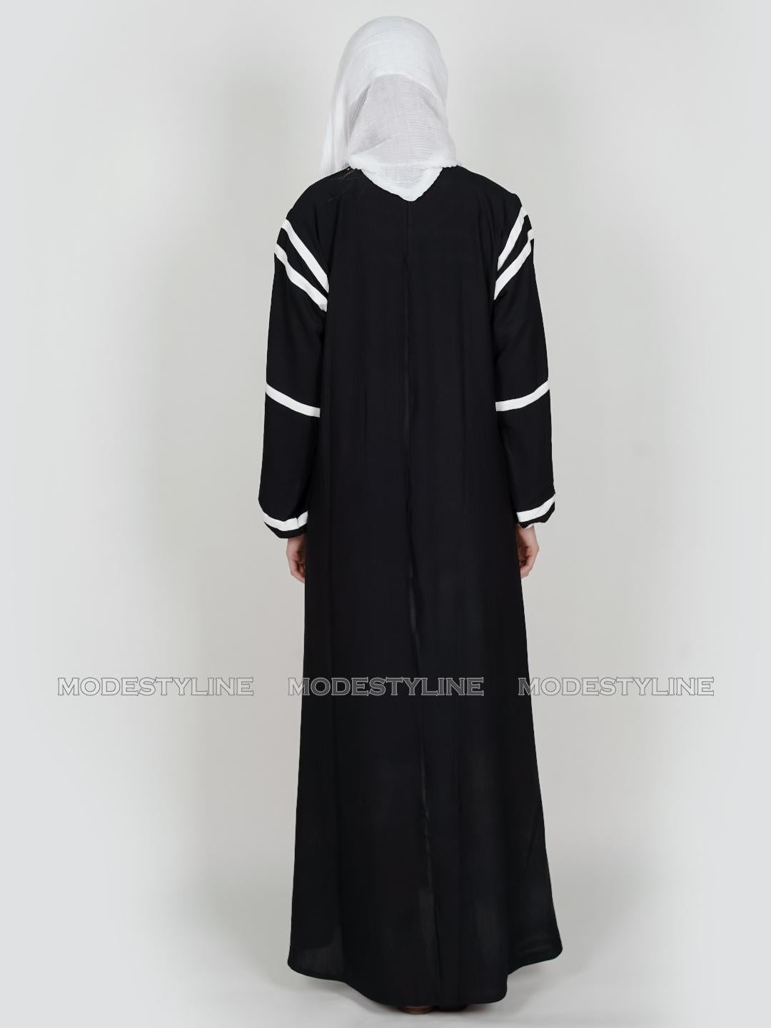 Modern Contrast Abaya Monochromatic Stripes + hijab