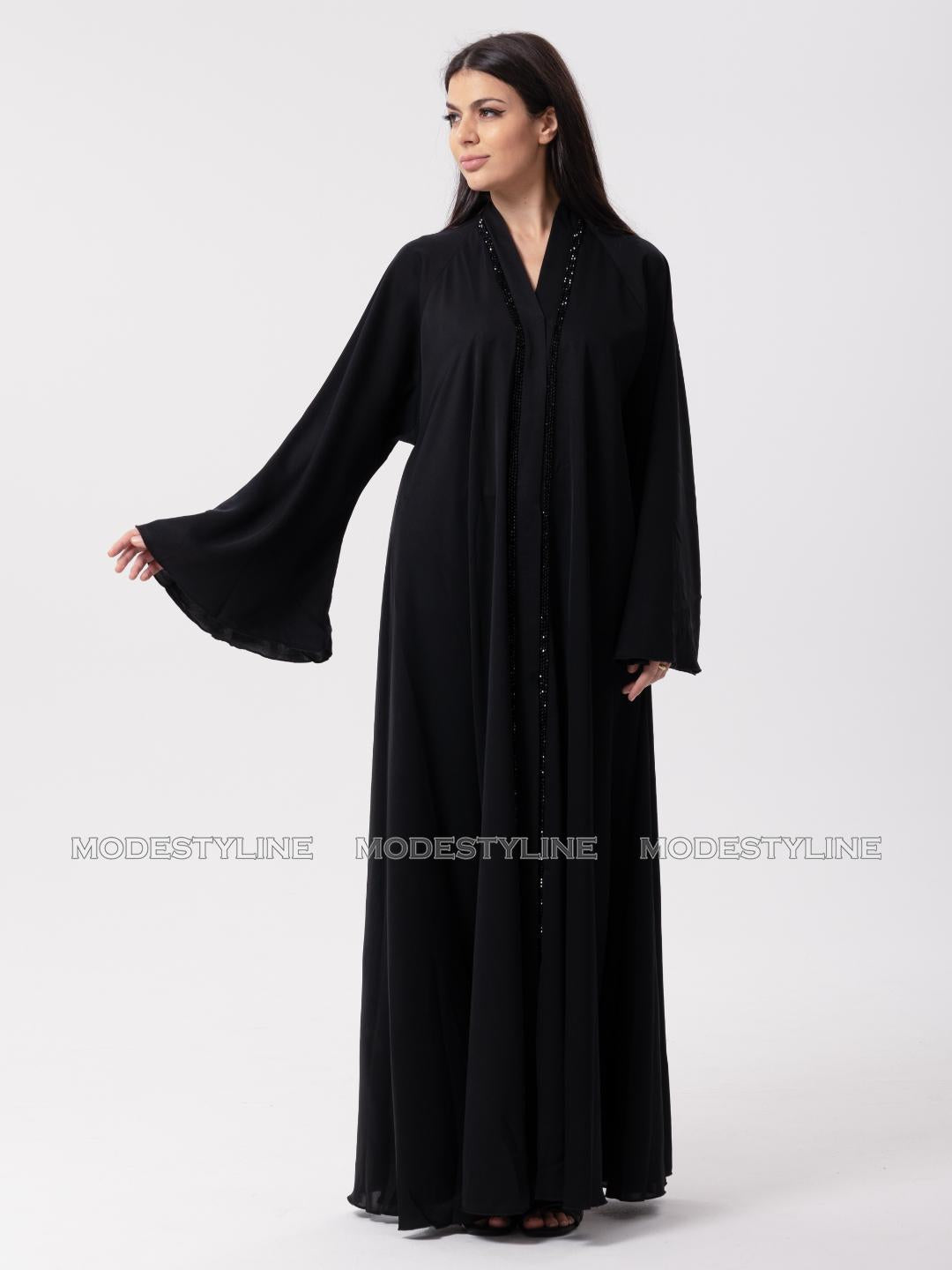 Luxury Dubai Abaya Black Beaded Handwork - Abaya with hijab