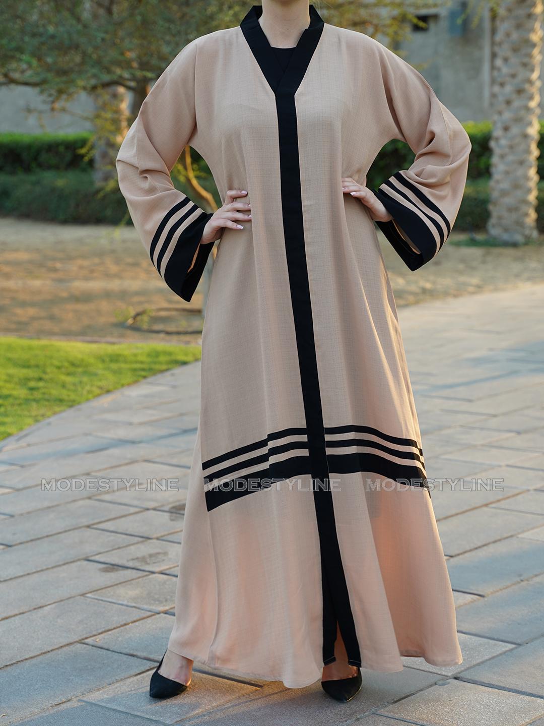 Beige Striped Modern Abaya with matching hijab