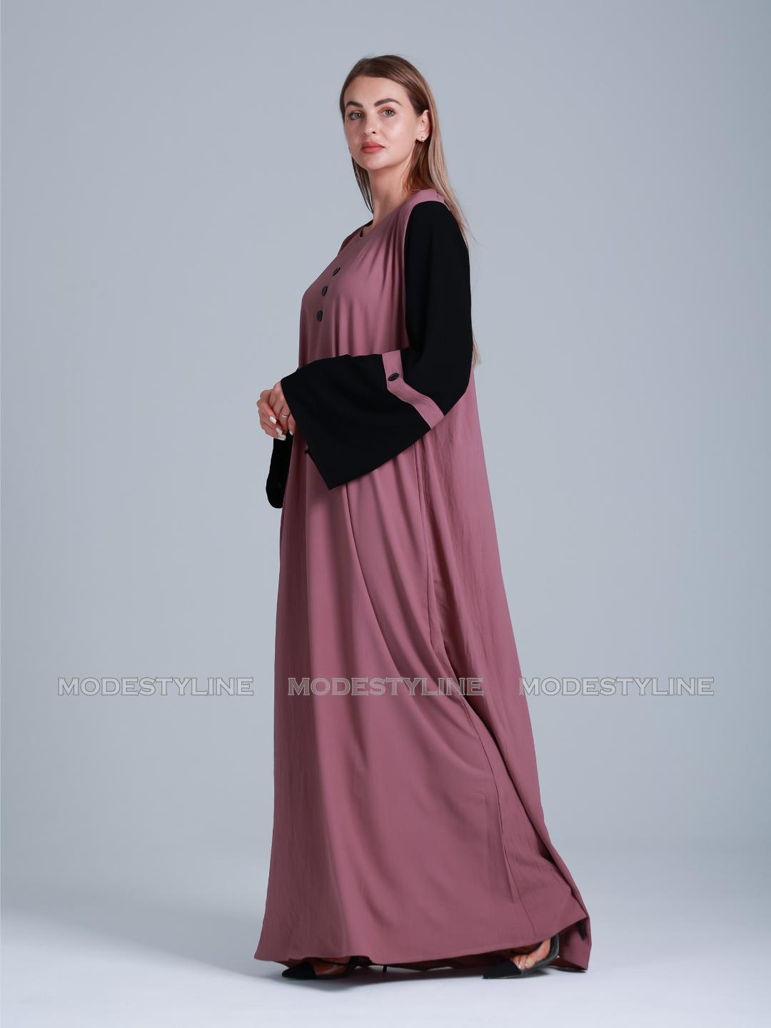 Rose Noir Dusty Rose and Black Abaya with hijab