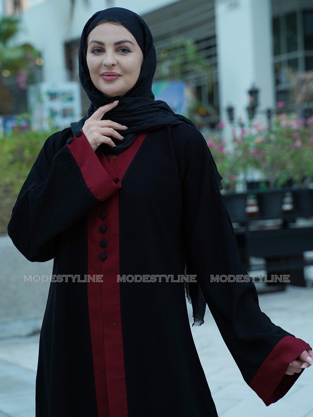 Majestic Maroon Cardigan Abaya with Maroon crinkled hijab