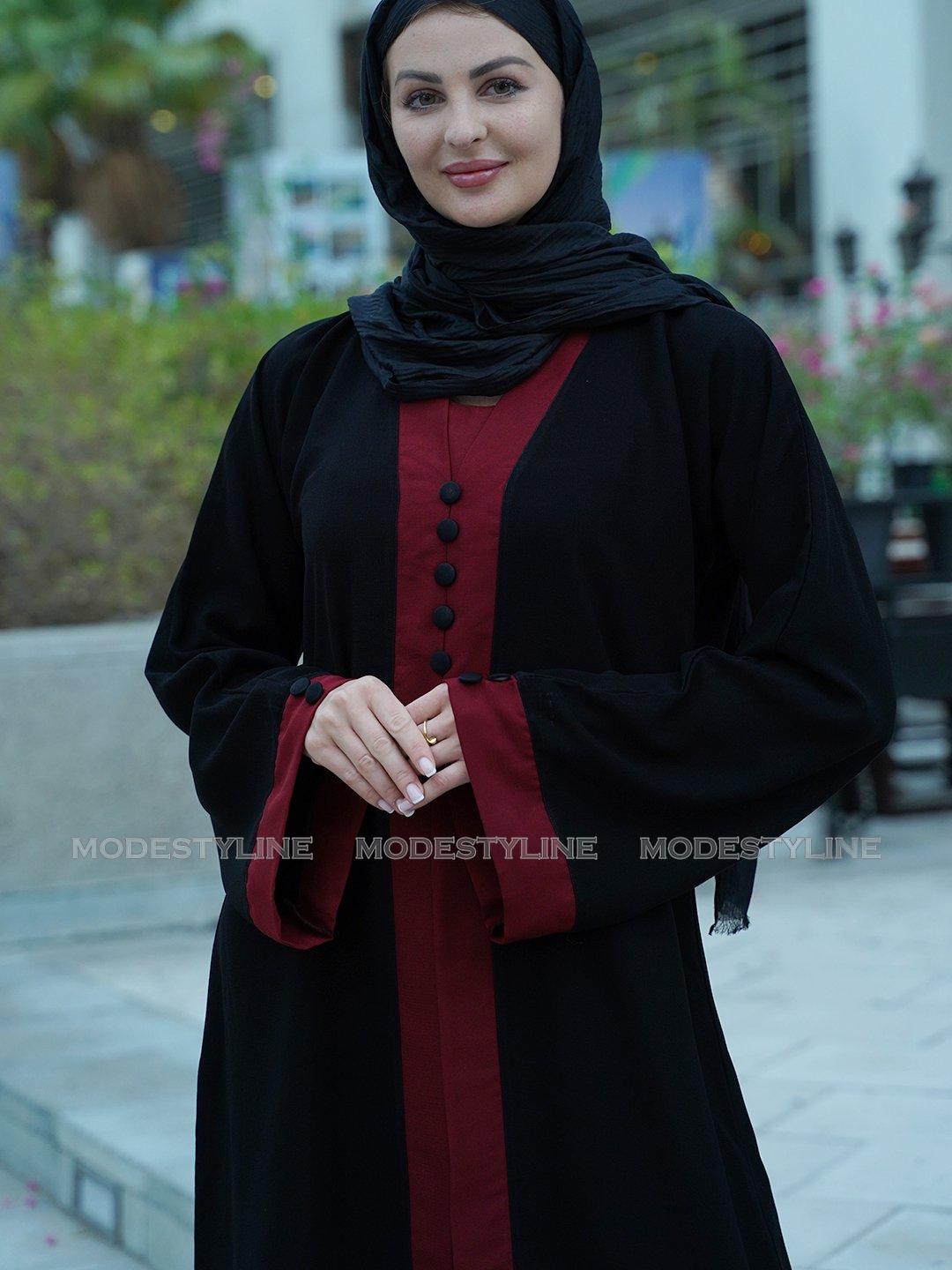 Majestic Maroon Cardigan Abaya with Maroon crinkled hijab