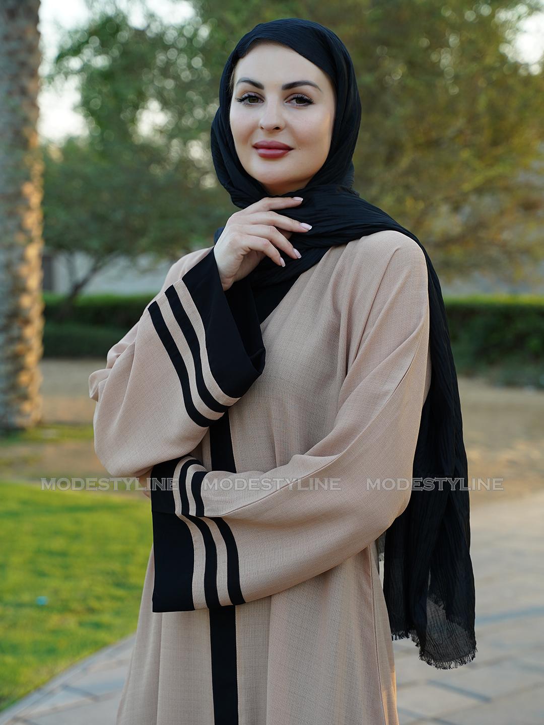 Beige Striped Modern Abaya with matching hijab