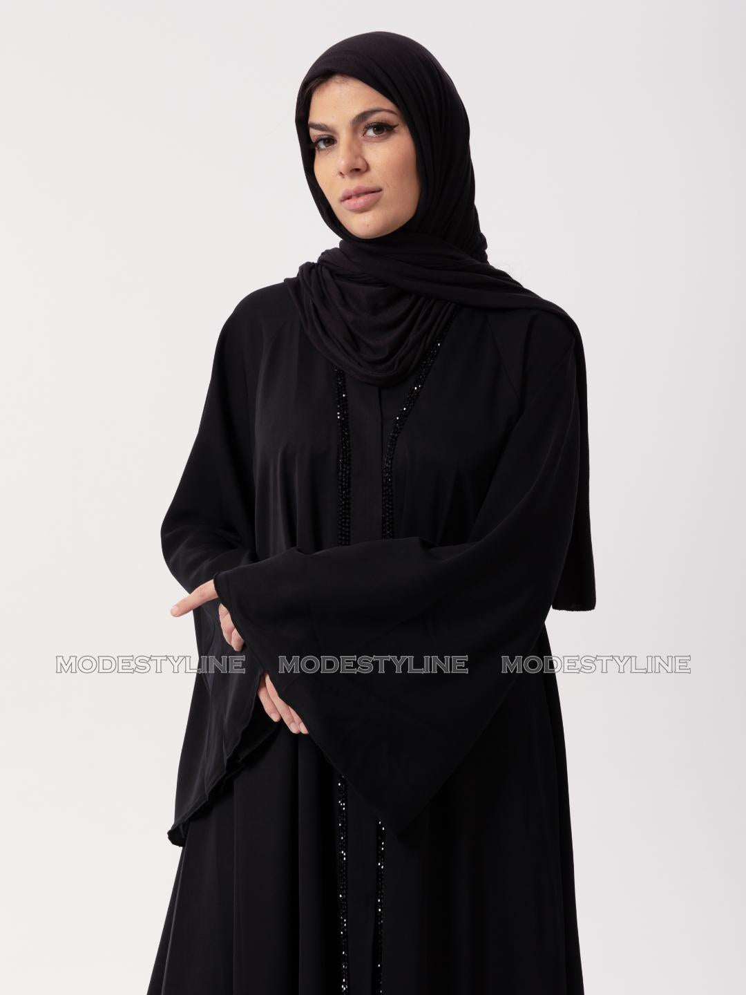 Luxury Dubai Abaya Black Beaded Handwork - Abaya with hijab