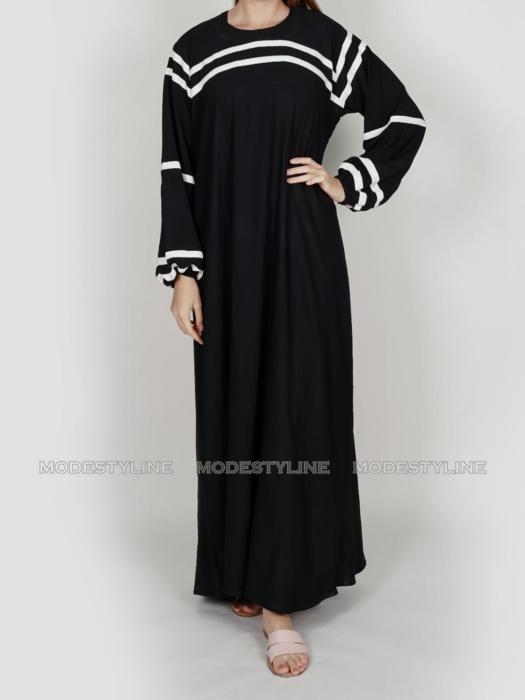 Modern Contrast Abaya Monochromatic Stripes + hijab